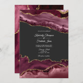 Burgundy und Gold Agate Stone Wedding Einladung (Vorne/Hinten)
