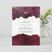 Burgundy und Gold Agate Virtual Wedding Einladung (Stehend Vorderseite)