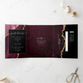Burgundy und Gold Agate Wedding Dreifach Gefaltete Einladung (Innenseite)