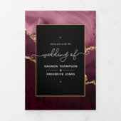 Burgundy und Gold Agate Wedding Dreifach Gefaltete Einladung (Cover)