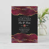 Burgundy und Gold Agate Wedding Einladung (Stehend Vorderseite)