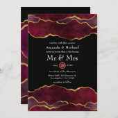 Burgundy und Gold Agate Wedding Einladung (Vorne/Hinten)