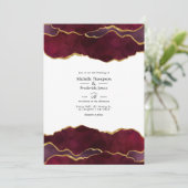 Burgundy und Gold Agate Wedding Einladung (Stehend Vorderseite)