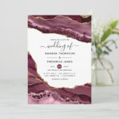 Burgundy und Gold Agate Wedding Einladung (Stehend Vorderseite)