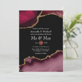 Burgundy und Gold Agate Wedding Einladung (Stehend Vorderseite)