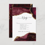 Burgundy und Gold Agate Wedding RSVP Karte (Vorne/Hinten)