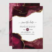 Burgundy und Gold Agate Wedding Save The Date (Vorne/Hinten)