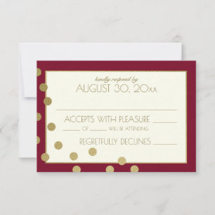 Burgundy und Gold Confetti Dots Hochzeitsreaktion RSVP Karte
