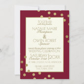 Burgundy und Gold Confetti Dots Wedding Einladung (Vorderseite)