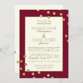 Burgundy und Gold Confetti Dots Wedding Einladung