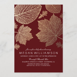 Burgundy- und Goldblätter-Fall-Baby-Party Einladung