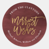 Burgundy und Imitate Foil Merriest Geschenkanhänge Runder Aufkleber (Vorderseite)