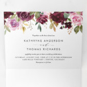 Burgundy und Lila Hochzeit im Herbst mit Blumen Dreifach Gefaltete Einladung (Innen Erste Seite)