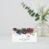 Burgundy und Navy Blue Flowers Visitenkarte (Stehend Vorderseite)