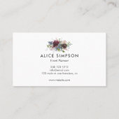 Burgundy und Navy Blue Flowers Visitenkarte (Rückseite)