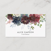 Burgundy und Navy Blue Flowers Visitenkarte (Vorderseite)