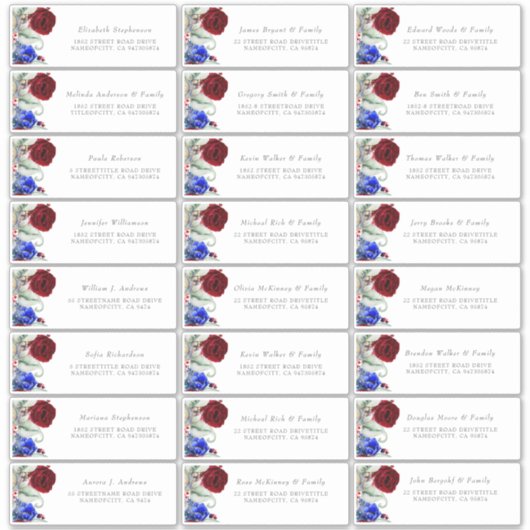 Burgundy und Navy Blue Guest Name Address Labels (Vorderseite)