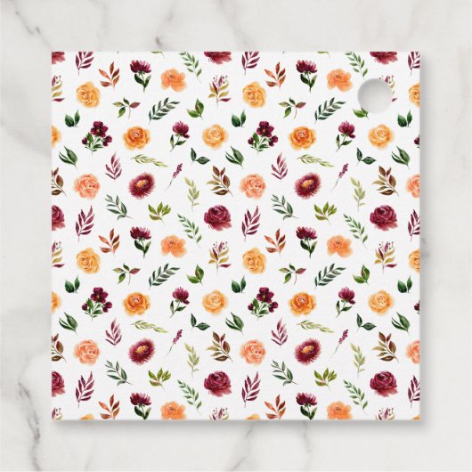 Burgundy und Orange Floral Baby Dusche Vielen Dank Geschenkanhänger (Rückseite)