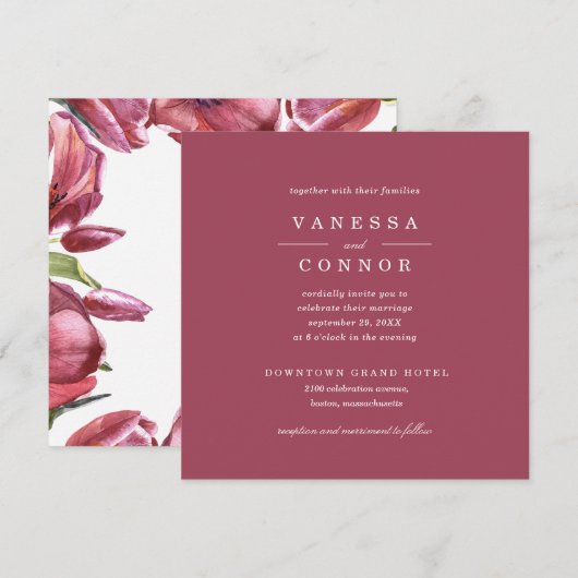 Burgundy und Poppies Classic Boho Floral Wedding Einladung (Vorne/Hinten)