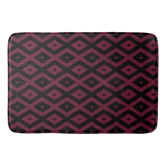 Burgundy- und Schwarz-Diamantmuster Badematte (Vorderseite)