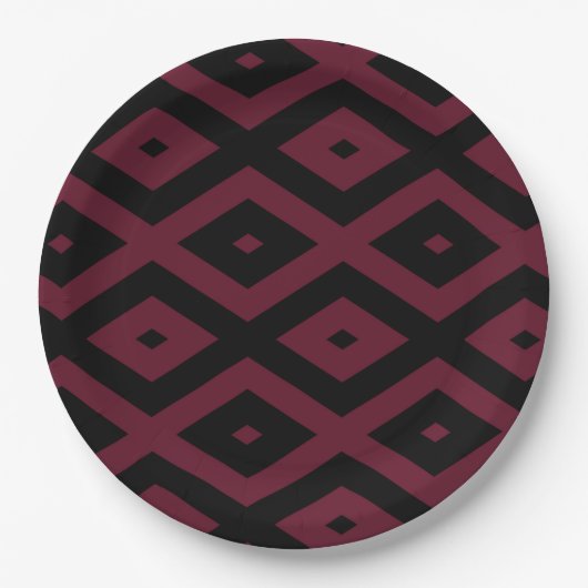 Burgundy- und Schwarz-Diamantmuster Pappteller (Vorderseite)
