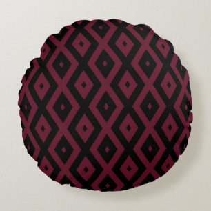 Burgundy- und Schwarz-Diamantmuster Rundes Kissen