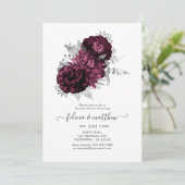 Burgundy und Silver Floral Couples Dusche Einladung (Stehend Vorderseite)