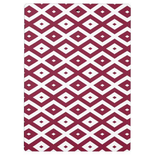 Burgundy und weißes Diamantmuster Klemmbrett (Rückseite)