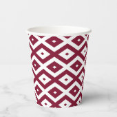 Burgundy und weißes Diamantmuster Pappbecher (Rückseite)