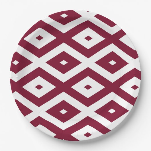 Burgundy und weißes Diamantmuster Pappteller (Vorderseite)