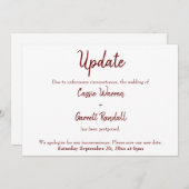 Burgundy "Update" Zurückgezogene Hochzeitkarte Einladung (Vorne/Hinten)
