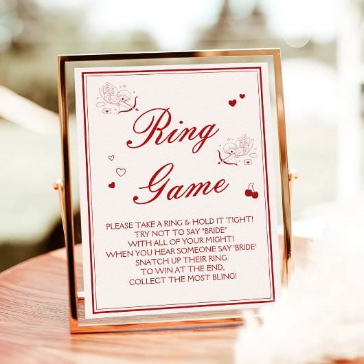 Burgundy Valentine Bridal Shower Ring Game  Poster