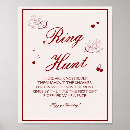 Burgundy Valentine Bridal Shower Ring Game  Poster (Vorne)