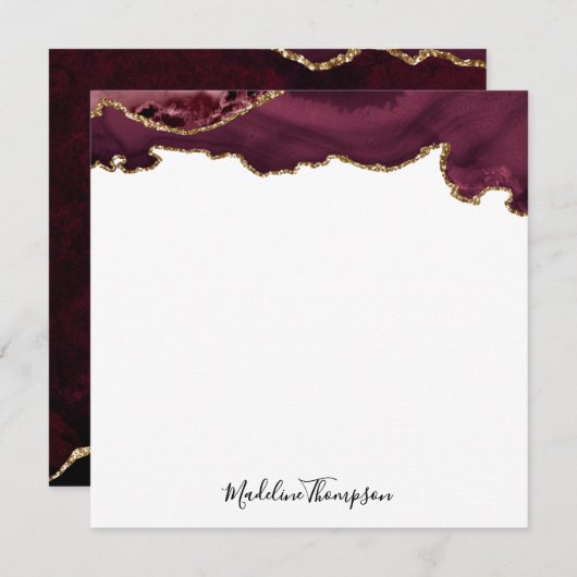 Burgundy Velvet Agate Geode Script Square Mitteilungskarte (Vorne/Hinten)