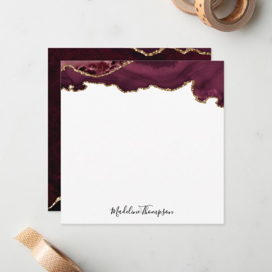 Burgundy Velvet Agate Geode Script Square Mitteilungskarte (Vorderseite/Rückseite Beispiel)