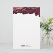 Burgundy Velvet Agate Geode Script Typografie Briefpapier (Stehend Vorderseite)