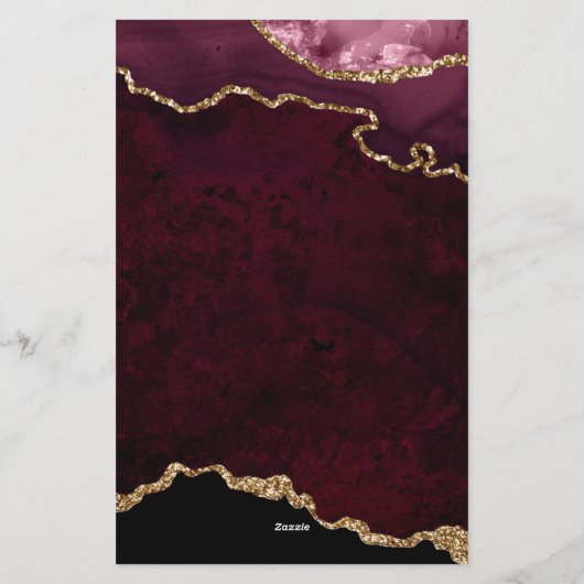 Burgundy Velvet Agate Geode Script Typografie Briefpapier (Rückseite)