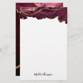 Burgundy Velvet Agate Geode Script Typografie Briefpapier (Vorne/Hinten)