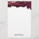 Burgundy Velvet Agate Geode Script Typografie Briefpapier (Vorderseite)