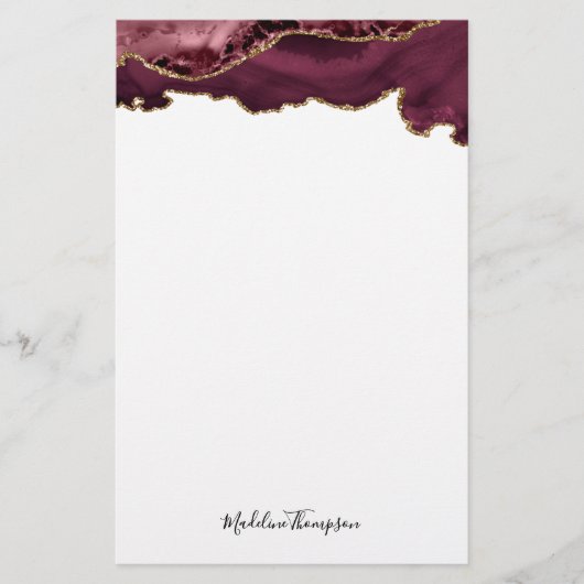 Burgundy Velvet Agate Geode Script Typografie Briefpapier (Vorderseite)