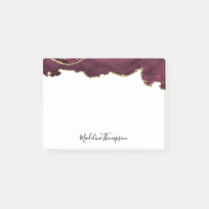Burgundy Velvet Agate Geode Script Typografie Post-it Klebezettel