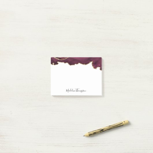 Burgundy Velvet Agate Geode Script Typografie Post-it Klebezettel (Auf Schreibtisch)