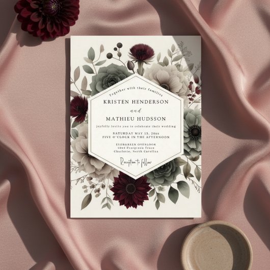 Burgundy Velvet Bloom Ethereal Wedding Einladung