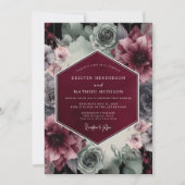 Burgundy Velvet Bloom Opulence Wedding Einladung (Vorderseite)