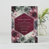 Burgundy Velvet Bloom Opulence Wedding Einladung (Stehend Vorderseite)