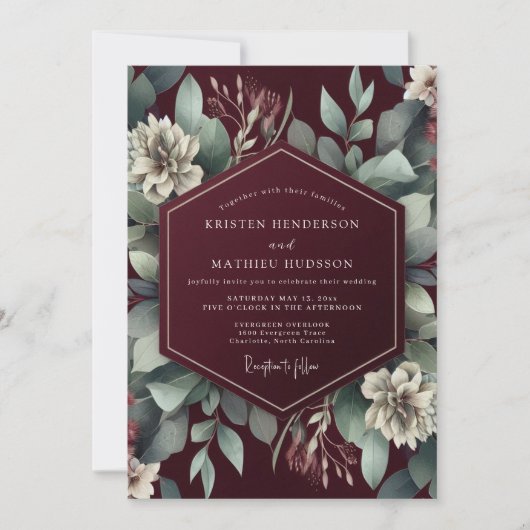 Burgundy Verdant Botanical Dream Wedding Einladung (Vorderseite)