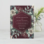 Burgundy Verdant Botanical Dream Wedding Einladung (Stehend Vorderseite)