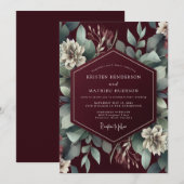 Burgundy Verdant Botanical Dream Wedding Einladung (Vorne/Hinten)