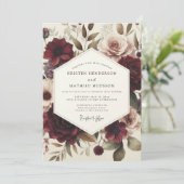 Burgundy Victorian Flora Wedding Einladung (Stehend Vorderseite)