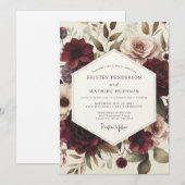 Burgundy Victorian Flora Wedding Einladung (Vorne/Hinten)